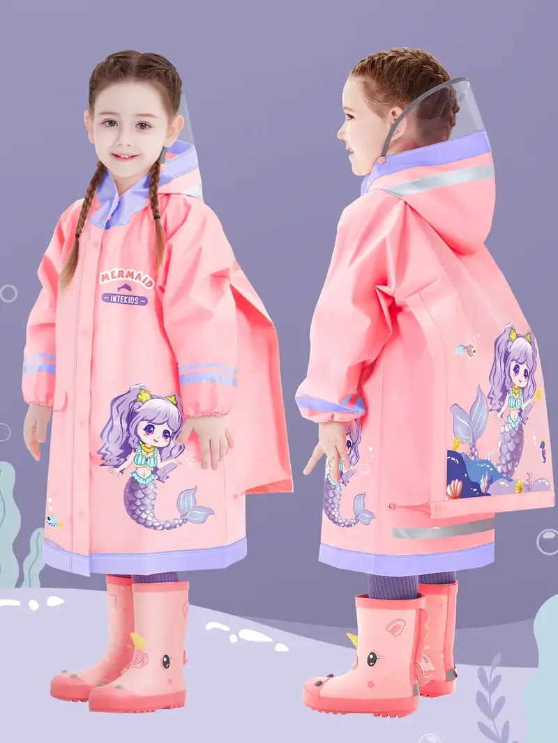Girls Pink Mermaid Pattern Raincoat  Adorable, Waterproof & Durable for All Seasons