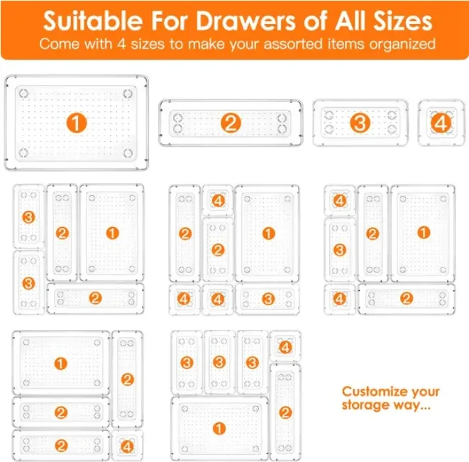 25Pcs Clear Plastic Drawer Organizers Set