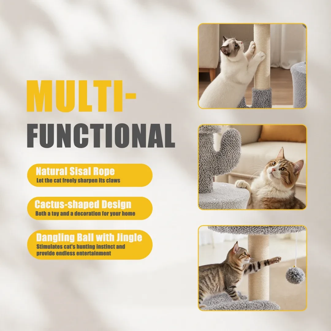 Small Cat Tree Tower, 33 Cat Scratching Post With Curved Bed