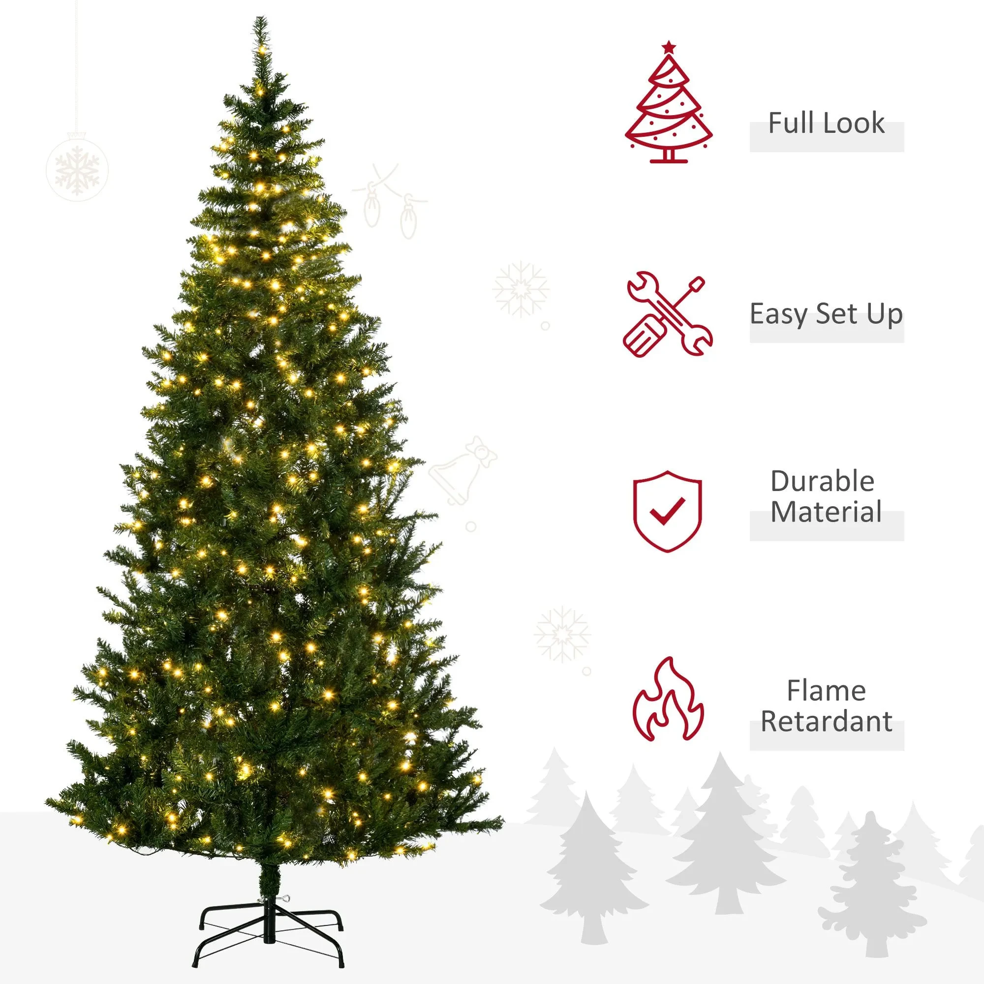 7.5 Feet Prelit Artificial Christmas Tree Warm White LED Light Holiday Home Xmas Decoration, Green