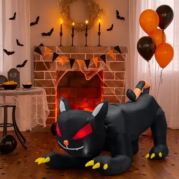 6.5 FT Halloween Inflatables Animated Black Cat With Shakable Head, Outdoor Decorations Blow Up Yard Decor With Built-in LEDs For Indoor Party Garden Lawn Decor
