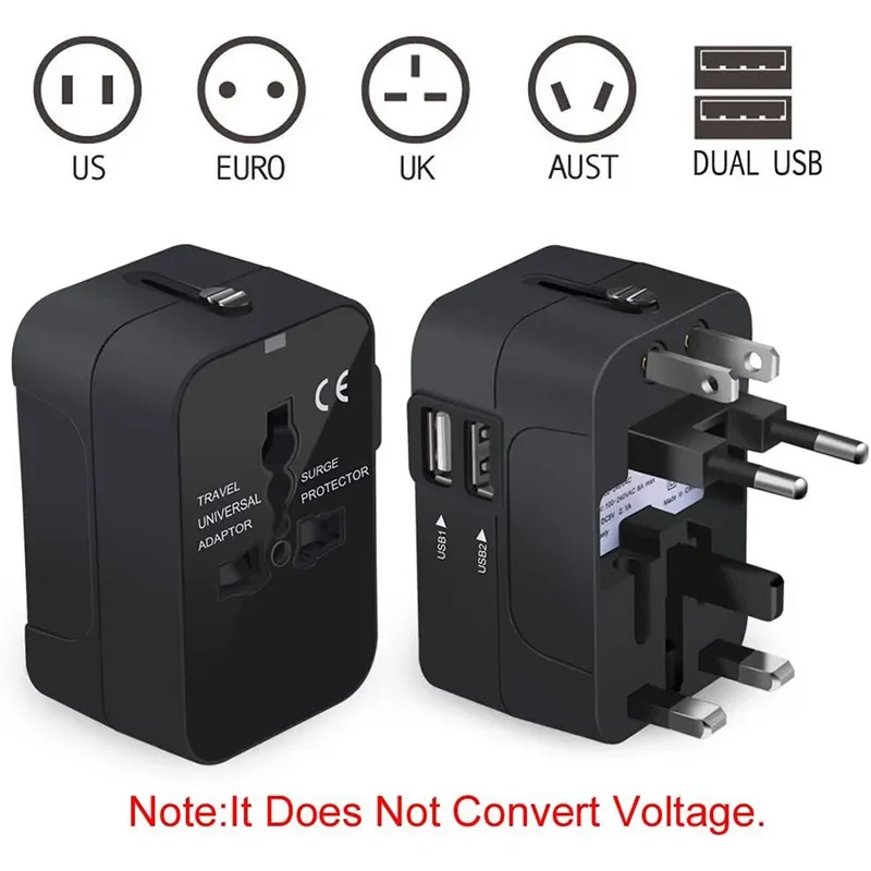 Travel Adapter With USB C, Universal All In One Worldwide Travel Adapter Power Converters Wall Charger AC Power Plug Adapter USB Type C Charging For USA EU UK AUS