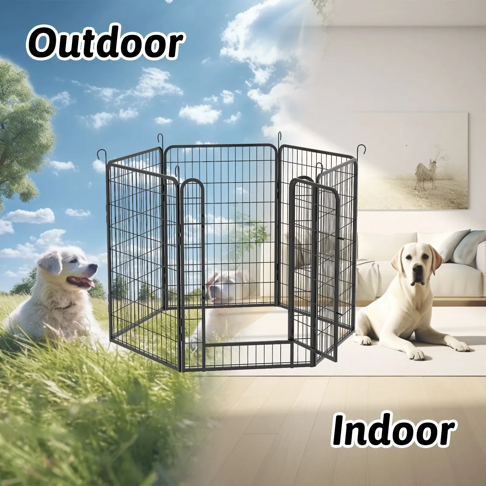 6 Panels Heavy Duty Metal Playpen With Door 39.37 H Dog Fence Pet Exercise Pen For Outdoor, Indoor