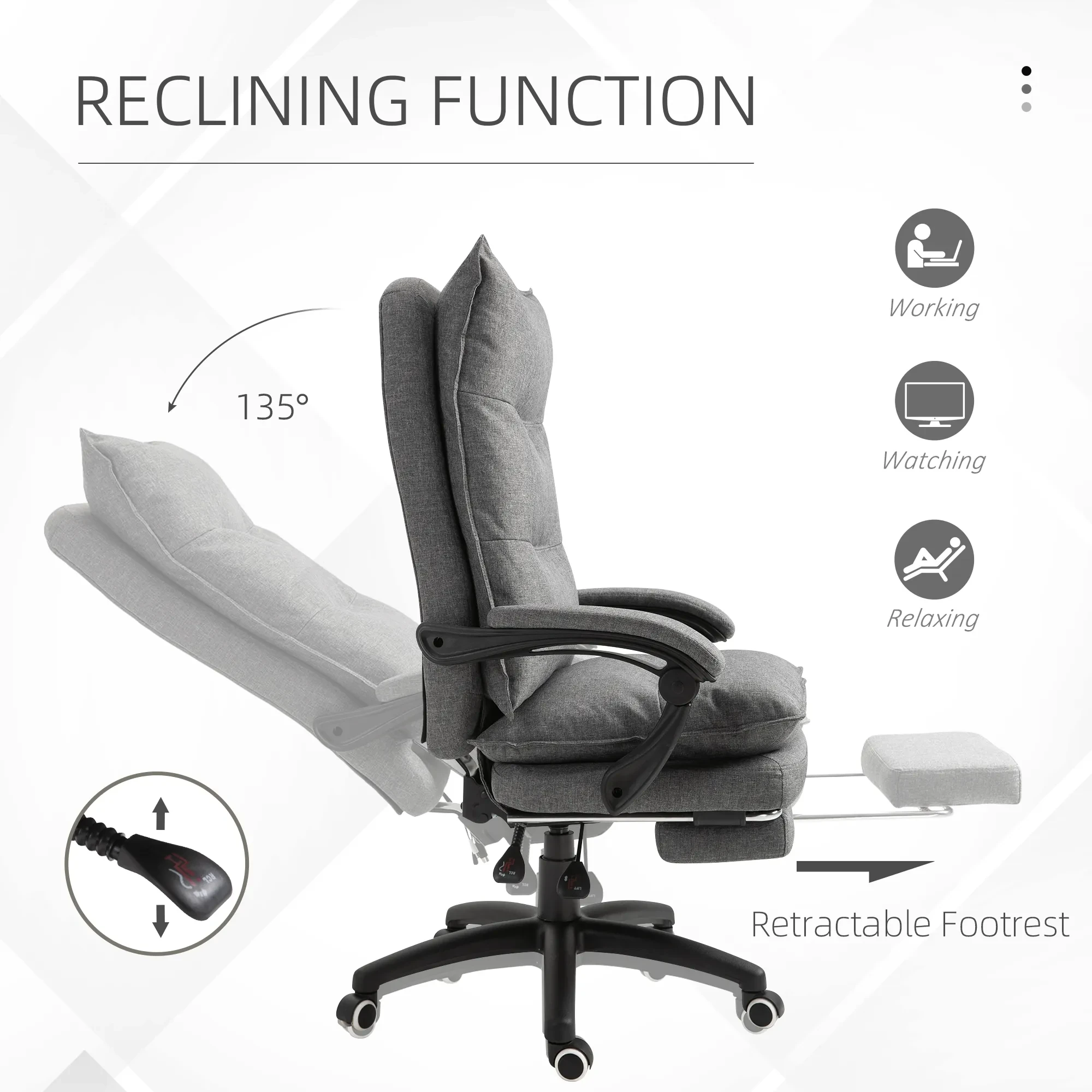 Vinsetto Executive Office Chair, 360 Swivel, Adjustable Recliner With Retractable Footrest, Gray