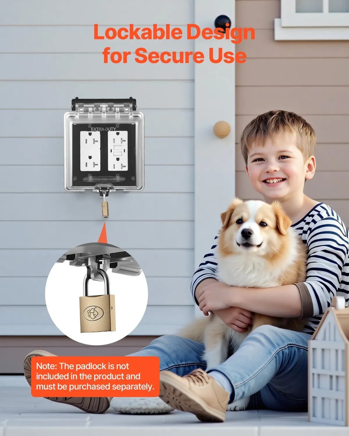 Outdoor Outlet Cover 2-Gang Lockable Weatherproof Electrical Outlet Cover