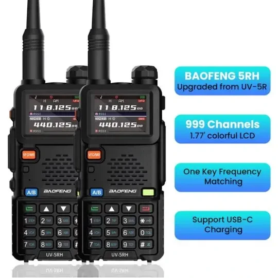 BAOFENG UV-5RH 10w GMRS Ham Radio With Long Range Walkie Talkies, Multifunctional Use, USB-C Charging, 999 Channels, Colorful LCD Display, Audio Produces