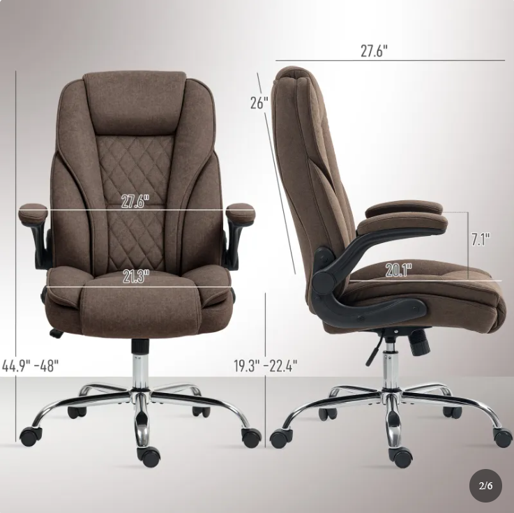 Executive Office Chair, Desk Chair With Flip-up Armrest, Diamond Fabric Computer Chair For Home Office, Dark Brown