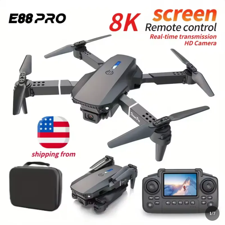 2025 E88 Pro Mini Drone With Screen Control 4K Dual Camera Optical Flow Positioning LED Lighting Remote Control