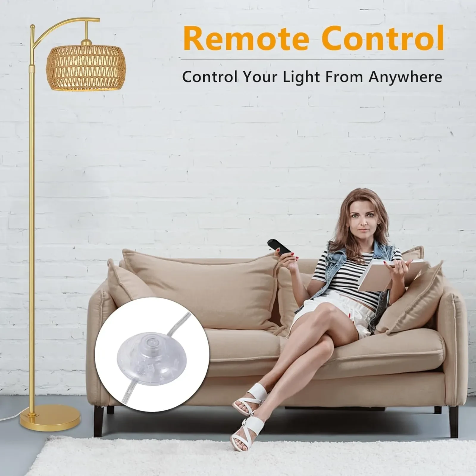 Floor Lamp With 3 Color Temperatures, LED Gold Floor Lamp With Remote & Stepless Dimmable Bulb,