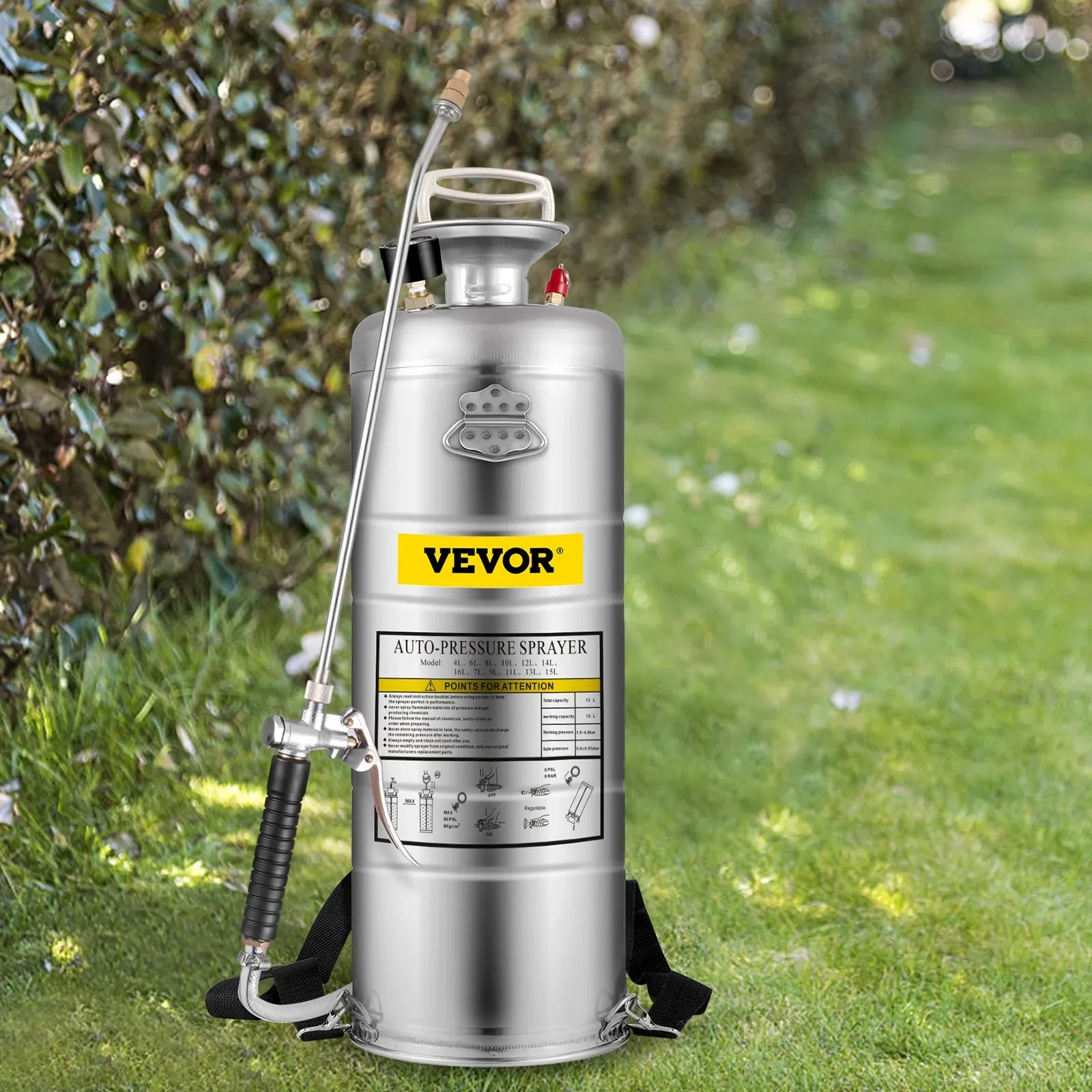 VEVOR 3.5Gal Stainless Steel Sprayer,l Set With 20 Wand Handle 3FT Reinforced Hose, HandPump Sprayer With Pressure Gauge&Safety Valve, Adjustable Nozzle Suitable For Gardening& Sanitizing