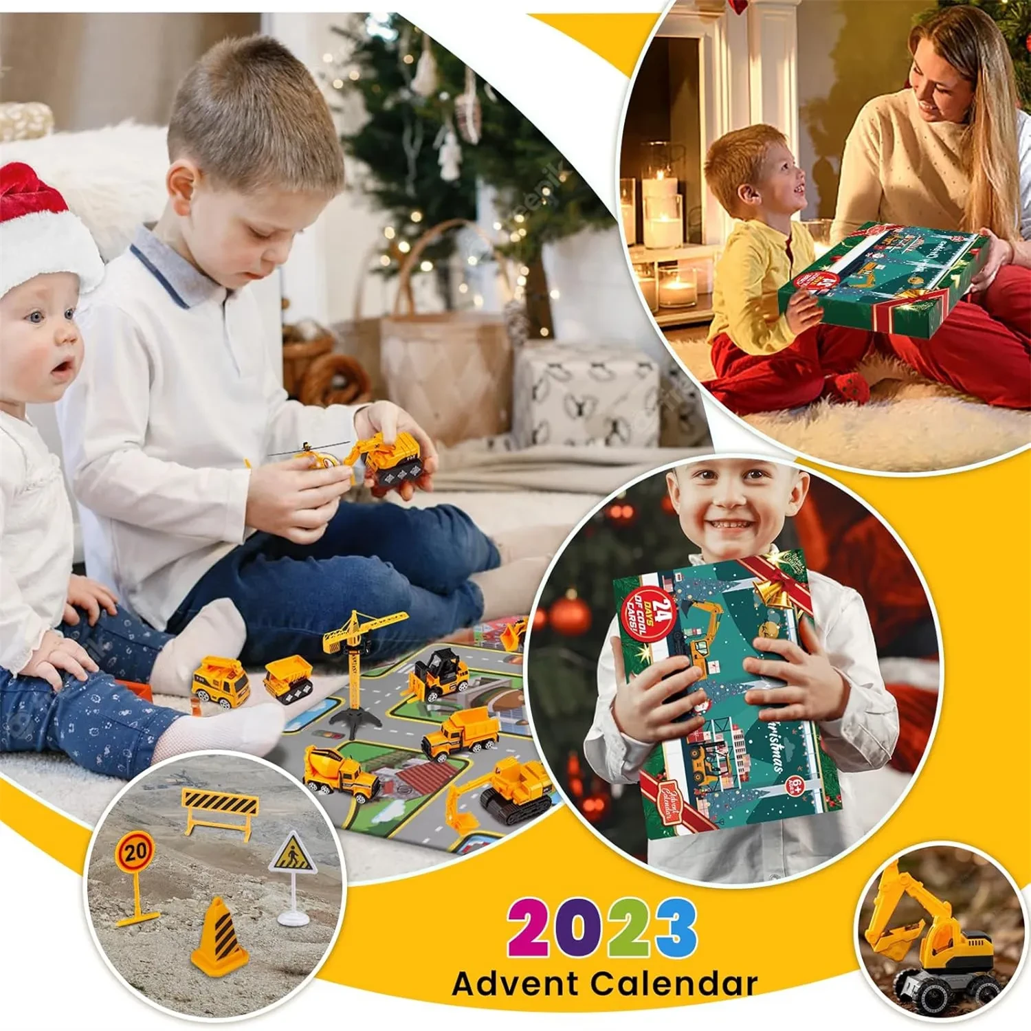Advent Calendar Christmas Countdown Calendar For Kids, 24PCS Cartoon Engineering Vehicle Playset, Christmas Gifts Toys For 6 Year Old Boys And Girls