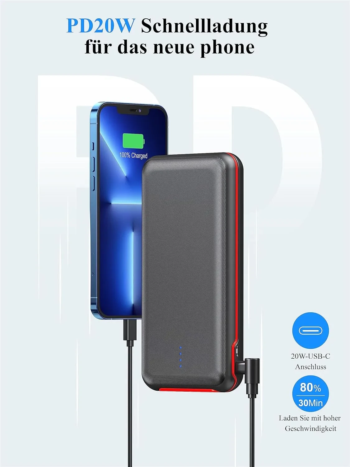 Elzle Power Bank 26800mAh, 22.5W QC3.0 20W USB C Schnelles Aufladen,