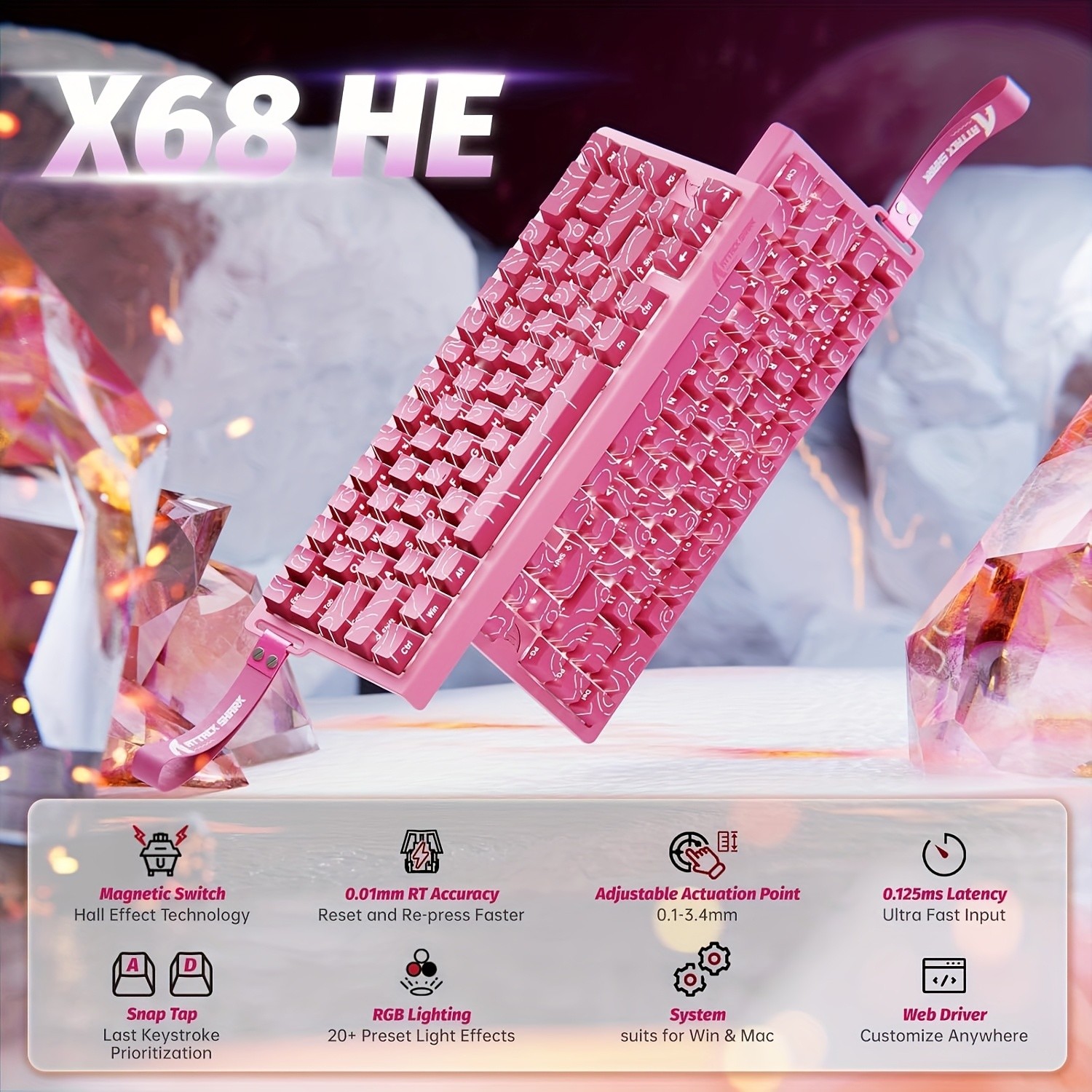 ATTACK SHARK X68 HE 60 % Wired Rapid Trigger Mechanical Gaming Keyboard