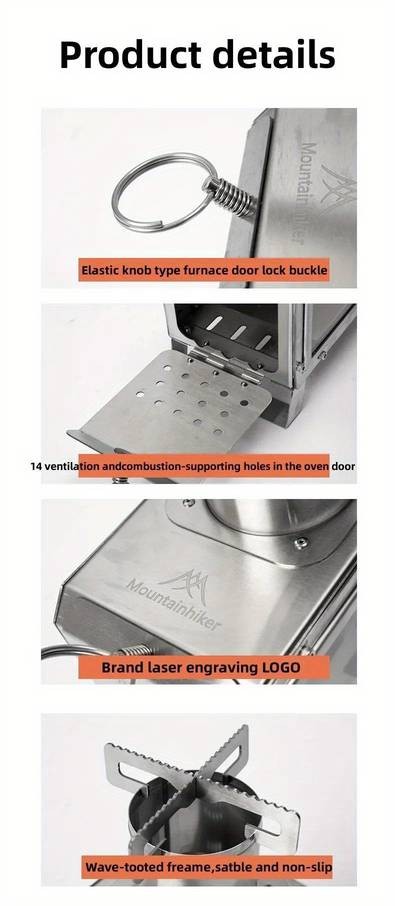 Mountainhiker Portable Wood Firewood Square Stove  Stainless Steel Wood Burning Stove for Camping, Hiking & Outdoor Adventures