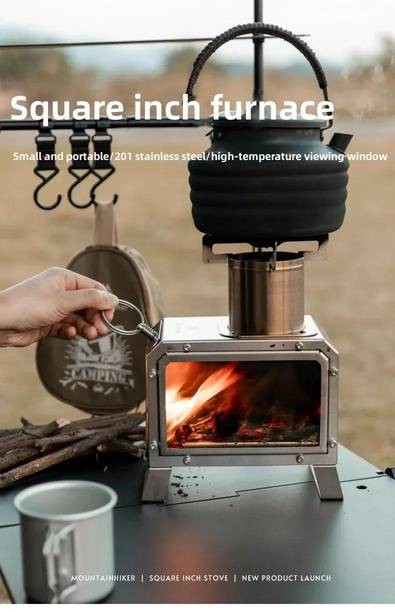 Mountainhiker Portable Wood Firewood Square Stove  Stainless Steel Wood Burning Stove for Camping, Hiking & Outdoor Adventures