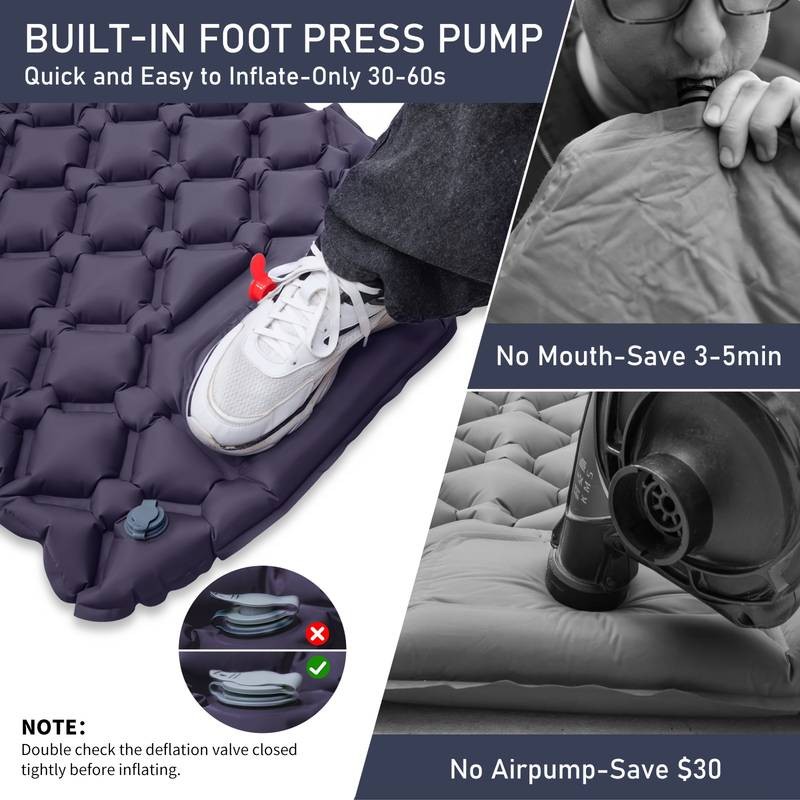 PACOONE Ultralight Inflatable Sleeping Pad with Pillow Rectangular Air Mattress for Camping, Hiking & Travel