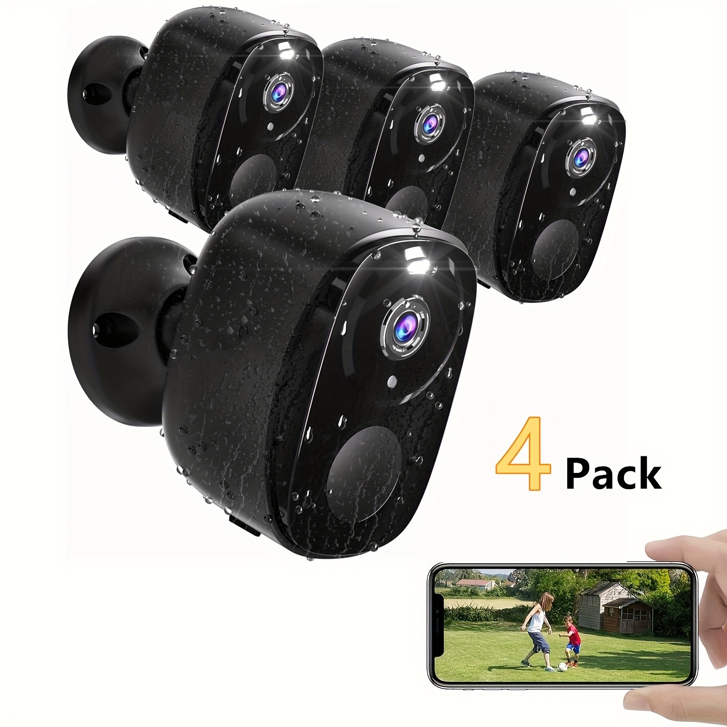 4 Pack Black Security Cameras Wireless Outdoor/Indoor