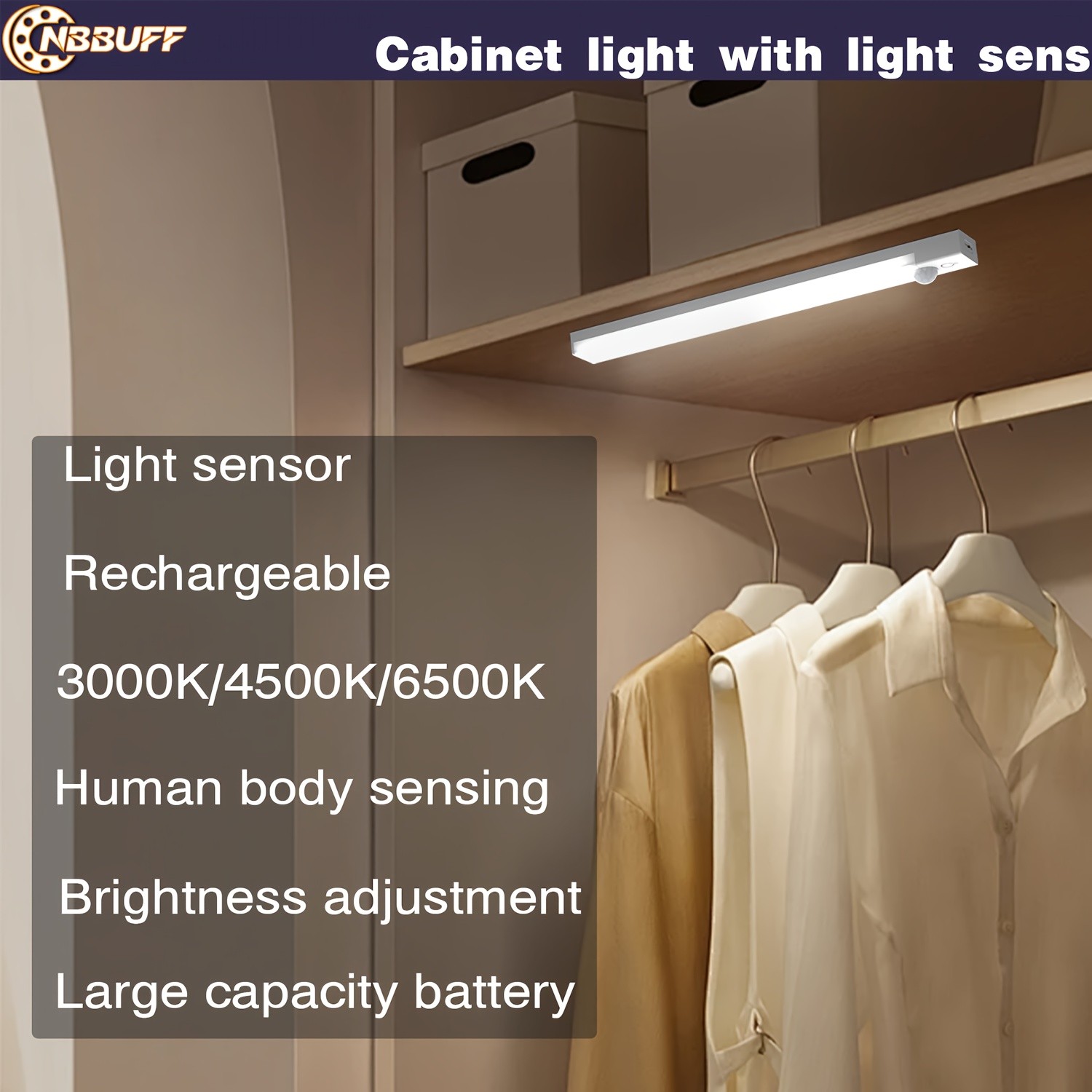 NBBUFF Rechargeable Motion Sensor Under Cabinet Lighting