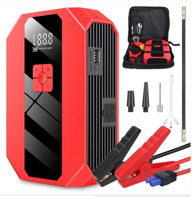 1Pc Portable Car Jump Starter Air Compressor 1500A 400PSI Car Battery Charger Jump Starter Power Bank LED Flashlight Digital Tire Inflator For 4.0L Gasoline Or 2.0L Diesel Engine