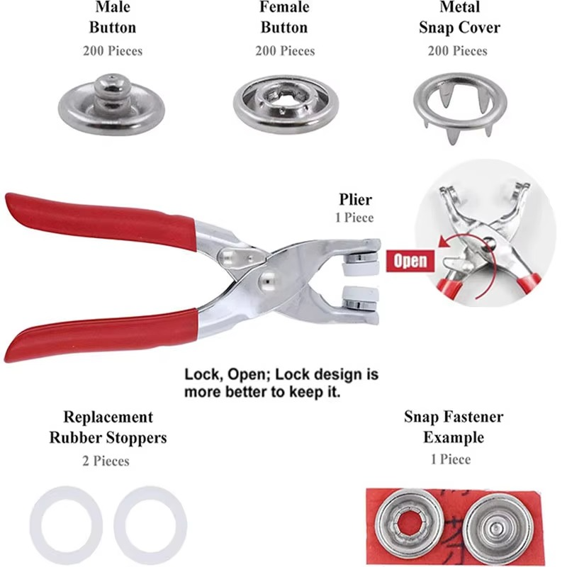 CraftFix Metal Prong Snap Button Kit  Complete Stud & Pliers Set for Sewing Projects