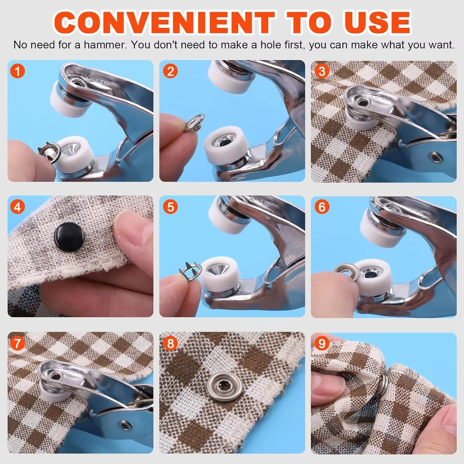 CraftFix Metal Prong Snap Button Kit  Complete Stud & Pliers Set for Sewing Projects