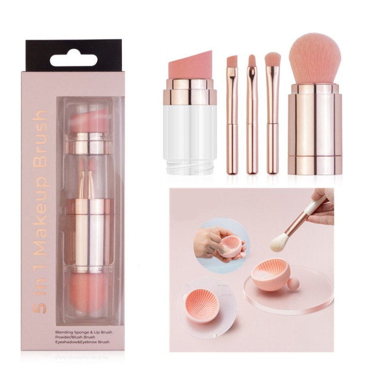 Duo Ning 5-in-1 Makeup Brushes Multifunctional Portable Foundation Eyeshadow Puff Powder Maquillaje Cosmetic With Brush Cleaning Bowl