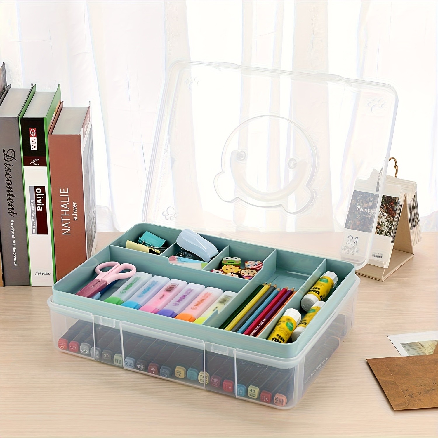 JCJX Transparent Plastic Storage Box with Detachable Partition Tray