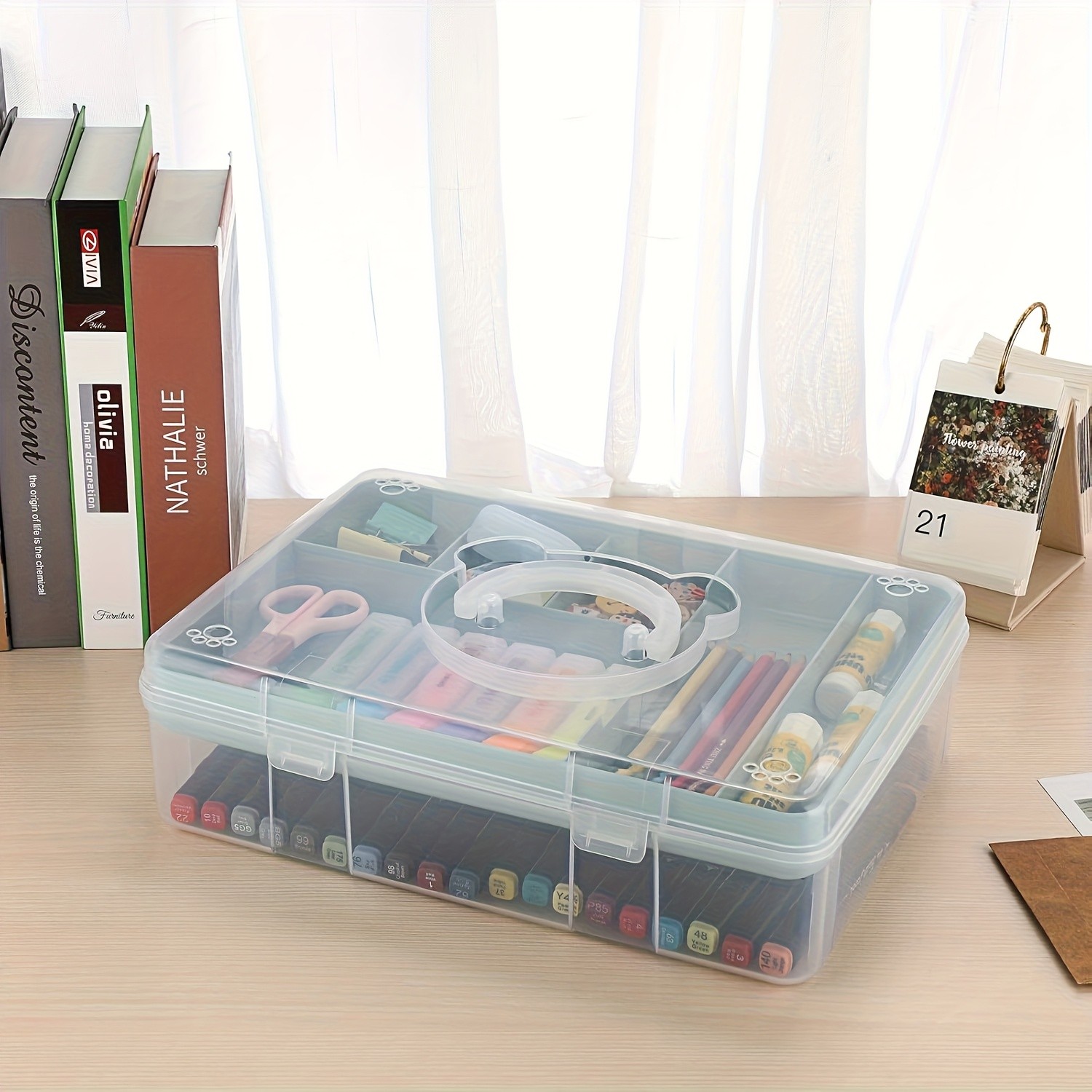 JCJX Transparent Plastic Storage Box with Detachable Partition Tray