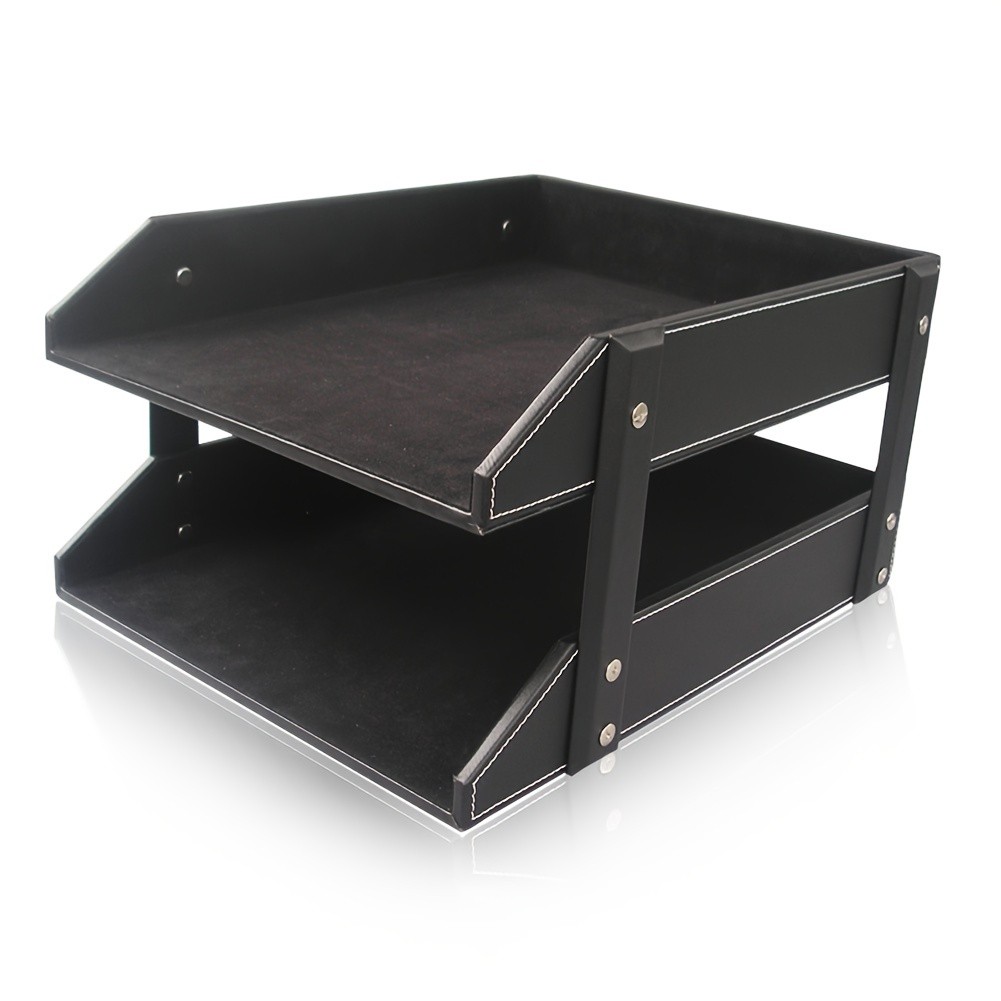 LADSTAG Dual-Tier PU Leather File Organizer