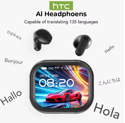 HTC NE20 Bluetooth V6.0 Earphones  AI Translator Earbuds with Touch Screen, HD Stereo Sound, and Long Battery Life
