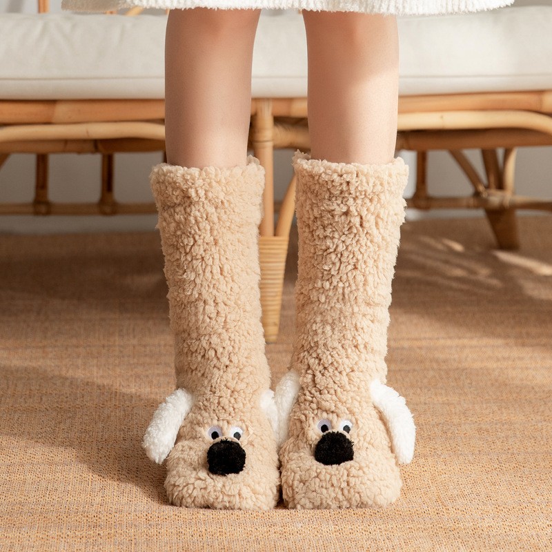 Cute Cartoon Dog Floor Socks Cozy, Non-Slip Winter Warmth