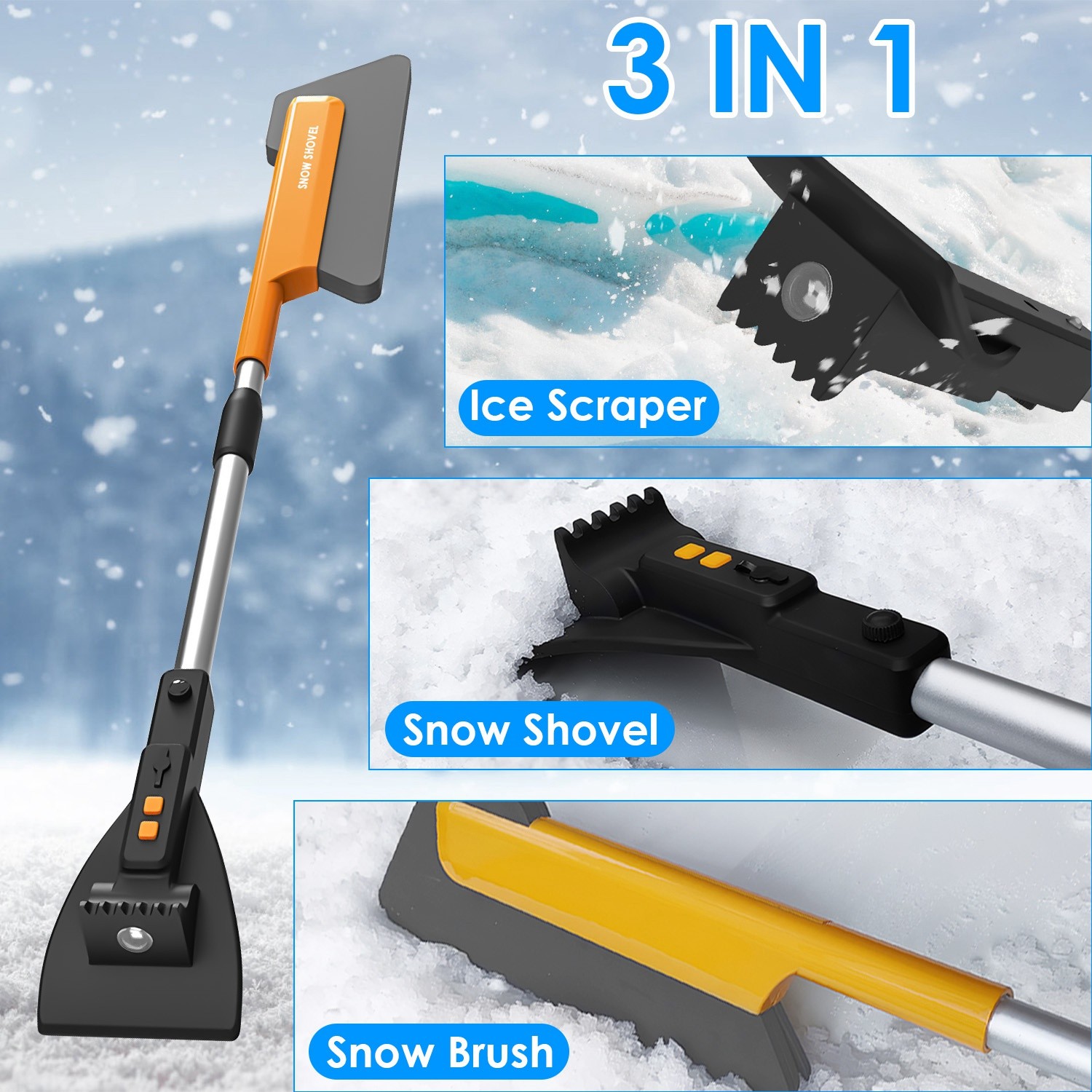3 In 1 Car Snow Removal Shovel with Lights