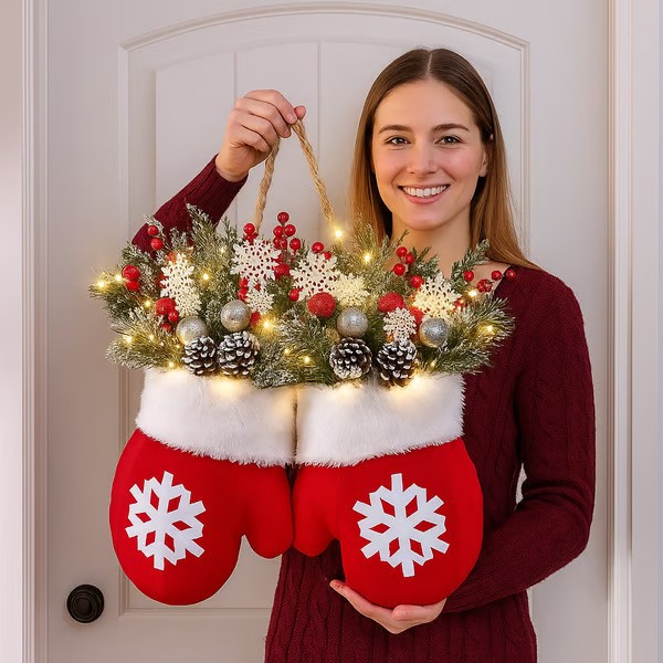 Christmas Garland Creative Glove Shaped Simulated Flower Wreath for Festive Decor