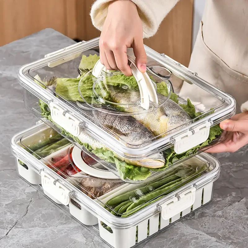 HOTU 4-Section Refrigerator Storage Container Fresh-Keeping, Multifunctional & Durable