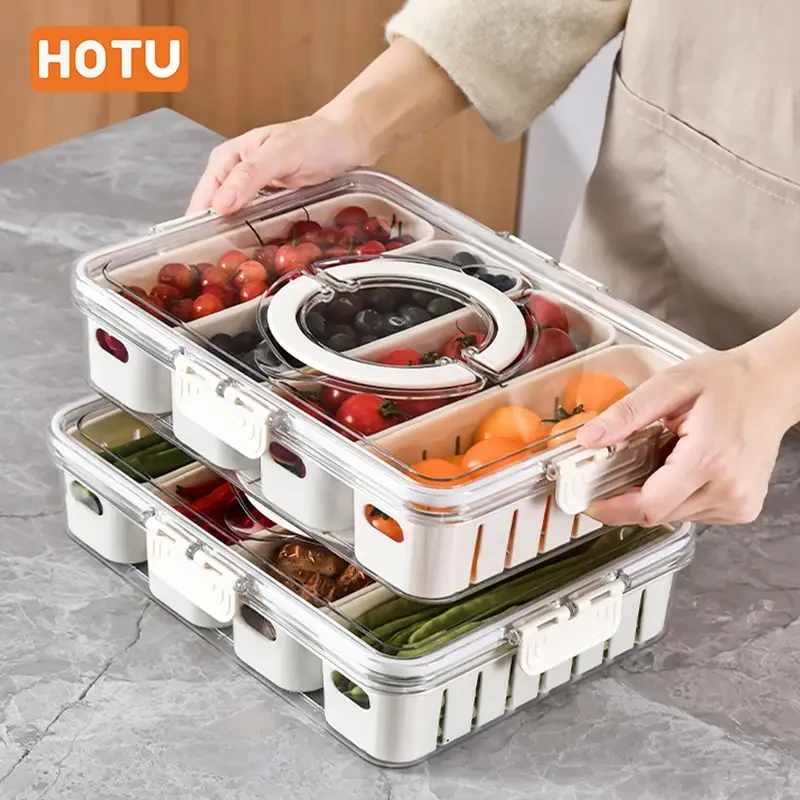 HOTU 4-Section Refrigerator Storage Container Fresh-Keeping, Multifunctional & Durable