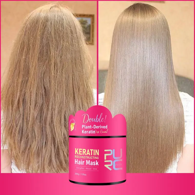 PURC Keratin Reconstructing Hair Mask No-Rinse Treatment for Strength, Shine & Damage Repair