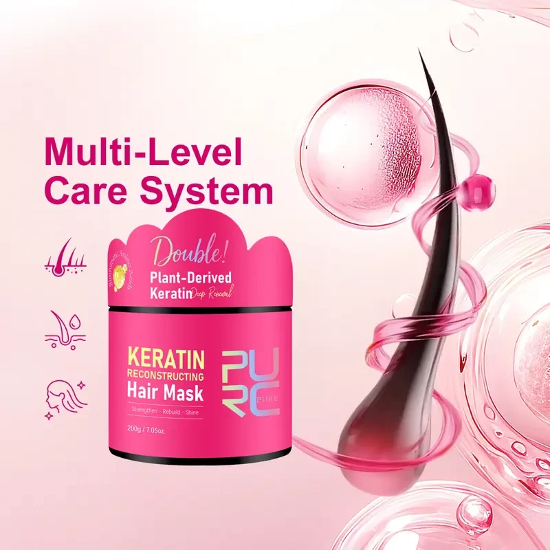 PURC Keratin Reconstructing Hair Mask No-Rinse Treatment for Strength, Shine & Damage Repair