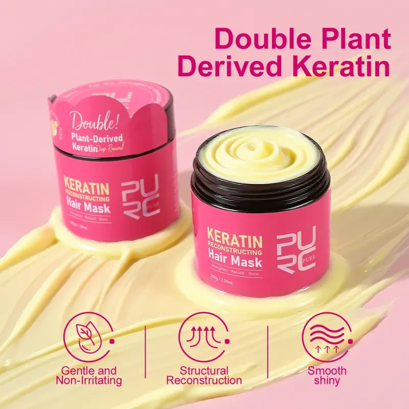 PURC Keratin Reconstructing Hair Mask No-Rinse Treatment for Strength, Shine & Damage Repair