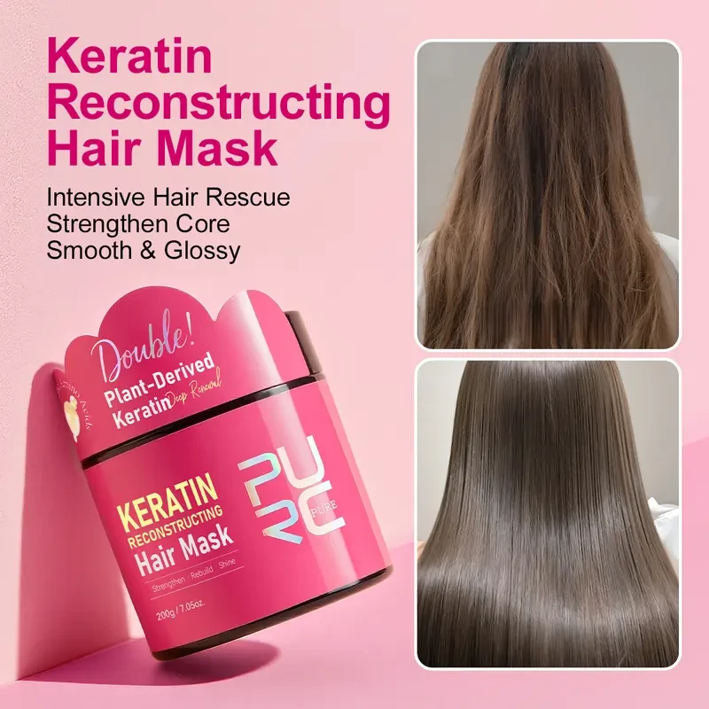 PURC Keratin Reconstructing Hair Mask No-Rinse Treatment for Strength, Shine & Damage Repair