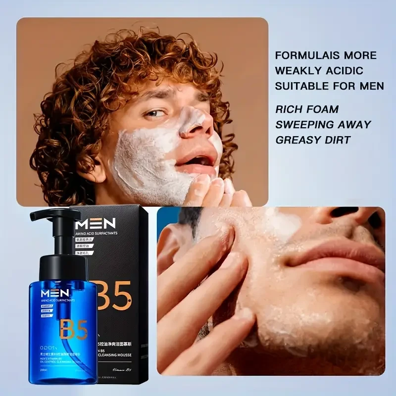 OPOSI Mens Oil-Control Refreshing Cleansing Mousse Deep Clean, Moisturize & Prep Skin (200ml)