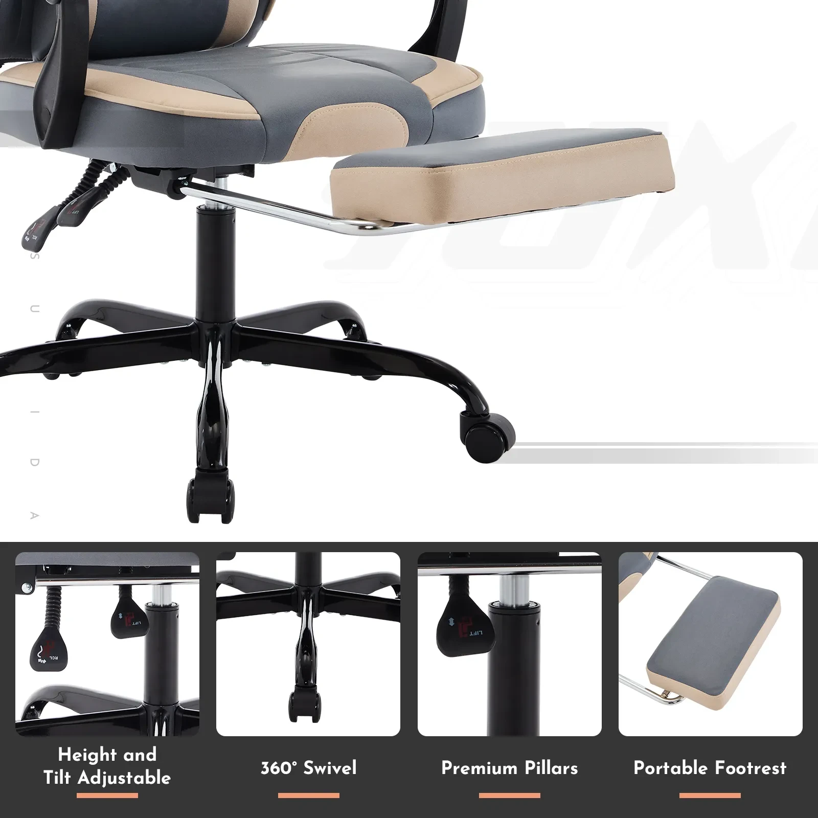 Gaming Chair, Ergonomic Computer Chair With Footrest And Massage Lumbar Support, Height Adjustable Swivel Video Game Chair For Adults, 300lb Max, Blue Beige