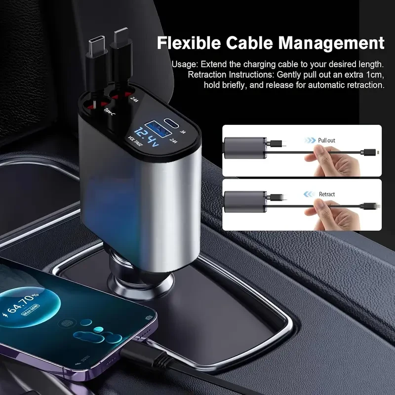 120W Type C Car Charger - Dual Port Fast Charging Adapter for iPhone, Samsung, and Google Pixel
