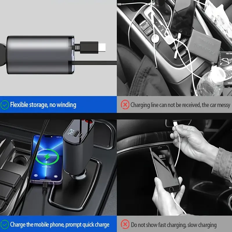 120W Type C Car Charger - Dual Port Fast Charging Adapter for iPhone, Samsung, and Google Pixel