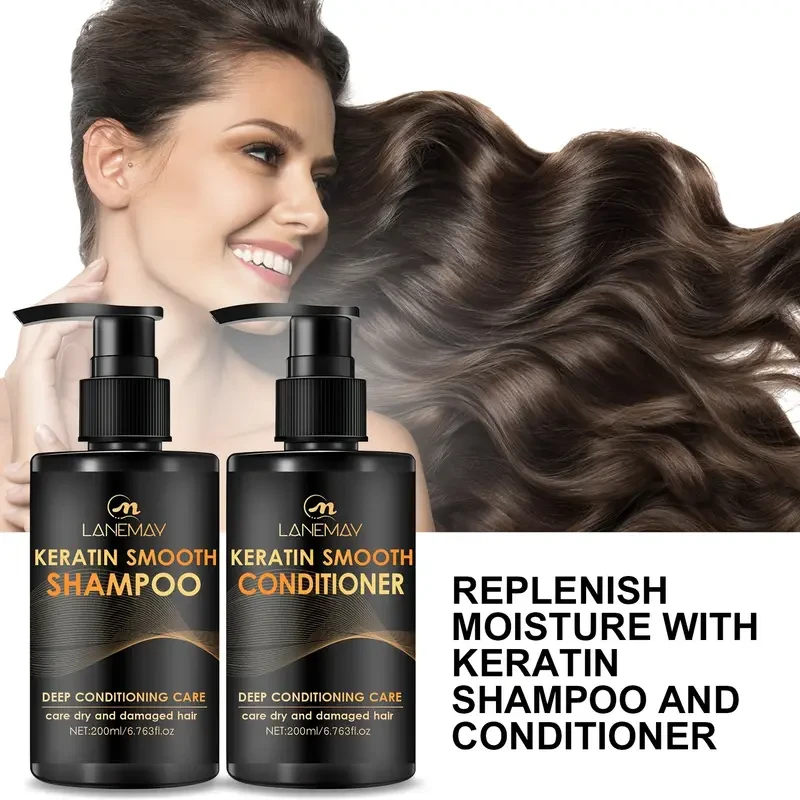 LANEMAY Keratin Smooth Shampoo & Conditioner Set Moisturising, Strengthening & Anti-Breakage Formula (2pcs)
