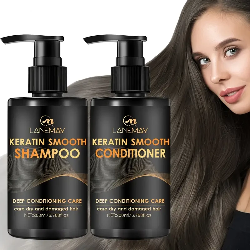 LANEMAY Keratin Smooth Shampoo & Conditioner Set Moisturising, Strengthening & Anti-Breakage Formula (2pcs)