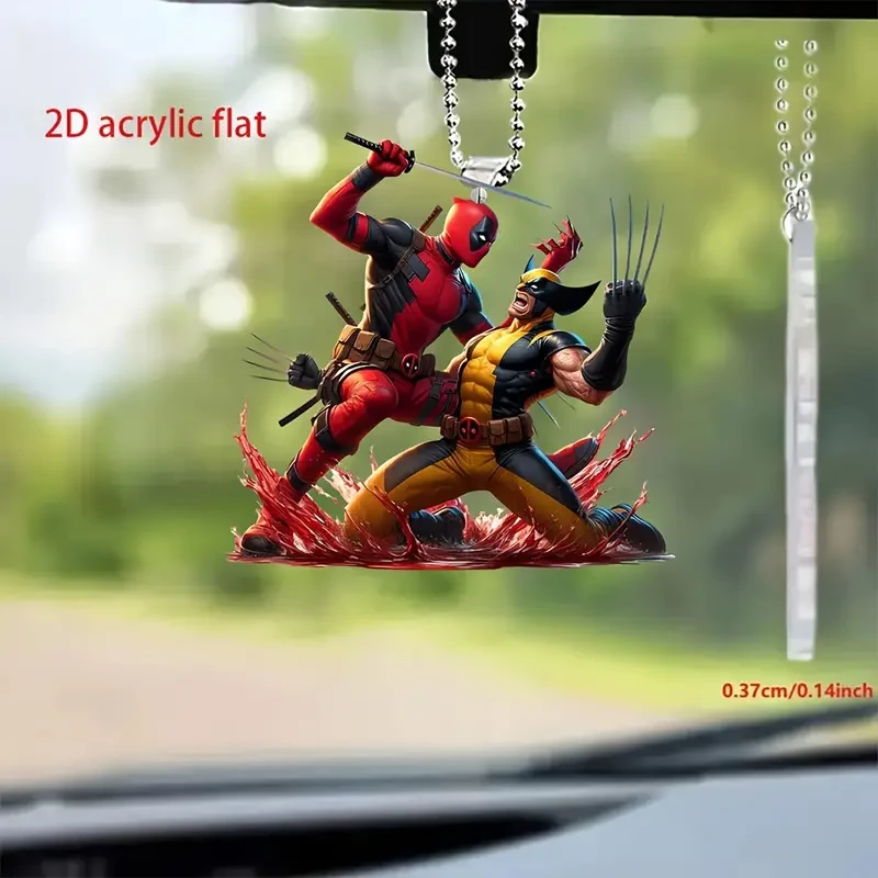 Deadpool & Wolverine Acrylic Car Charm - Vibrant Rearview Mirror Pendant and Keychain Accessory