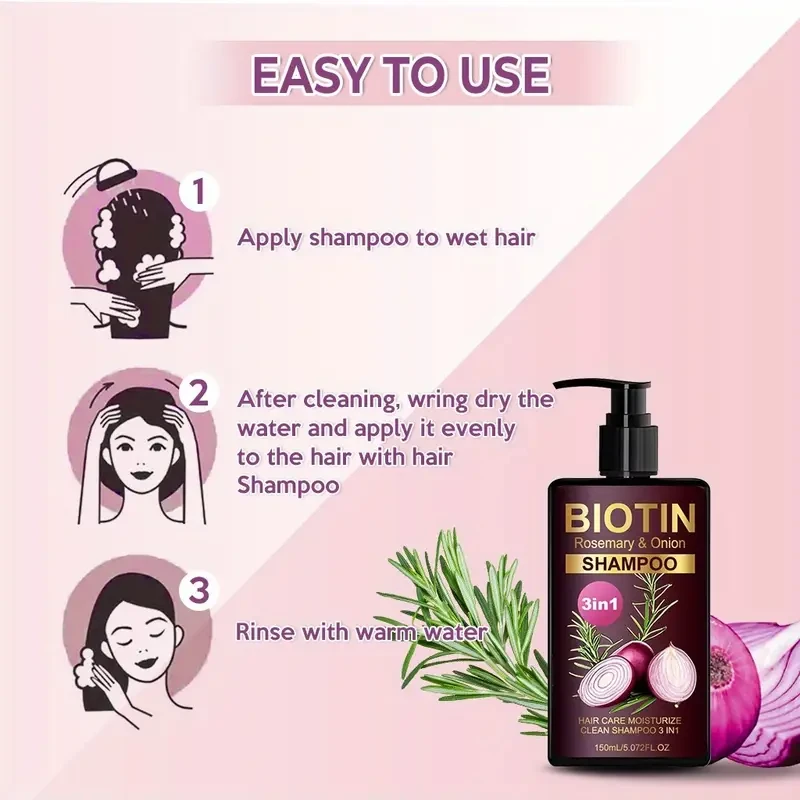 LANEMAY Biotin, Rosemary & Onion 3-in-1 Shampoo  Deep Clean, Moisturise & Strengthen