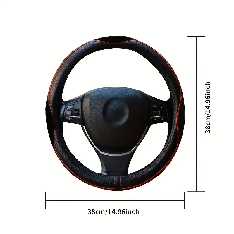 Universal Anti-Slip Faux Leather Steering Wheel Cover - Sports Style Protector
