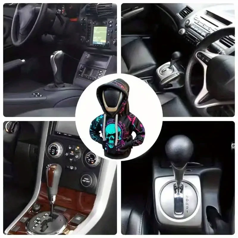 Gothic Skull Hoodie Car Gear Shift Cover - Dustproof Polyester Auto Accessory