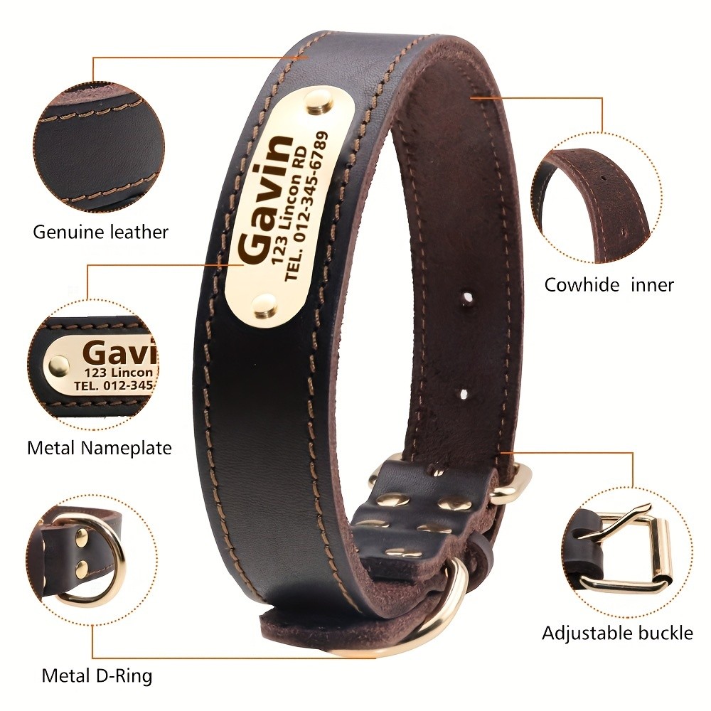 TAGME Personalized Leather Dog Collar with Nameplate